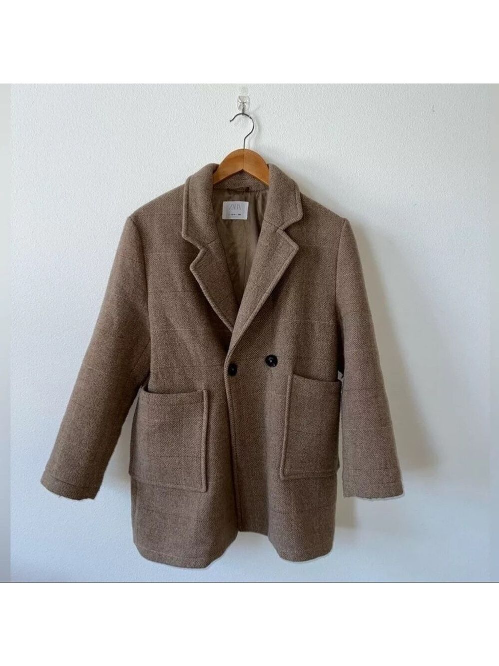 Zara Light Brown Pea Coat Formal Jacket With Buttons Size 13-14 - Picture 1 of 5